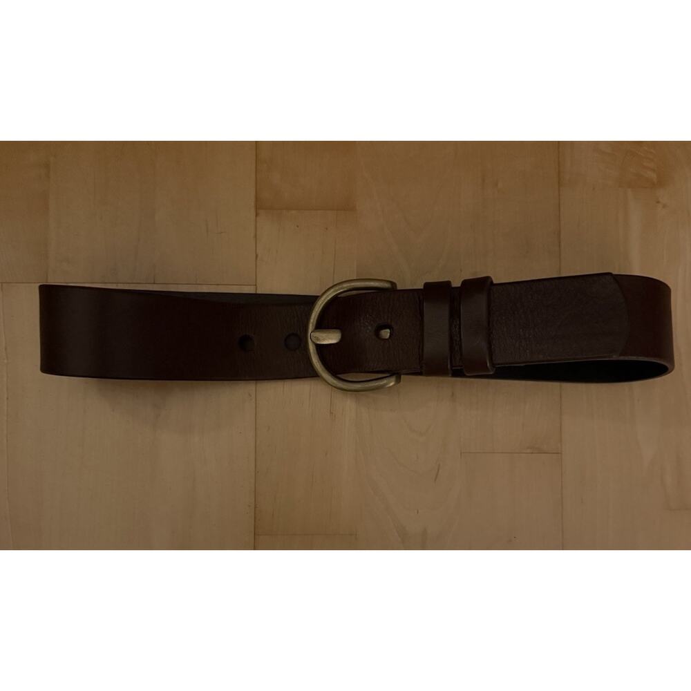VTG JF Brown Leather Belt Brass Buckle 30